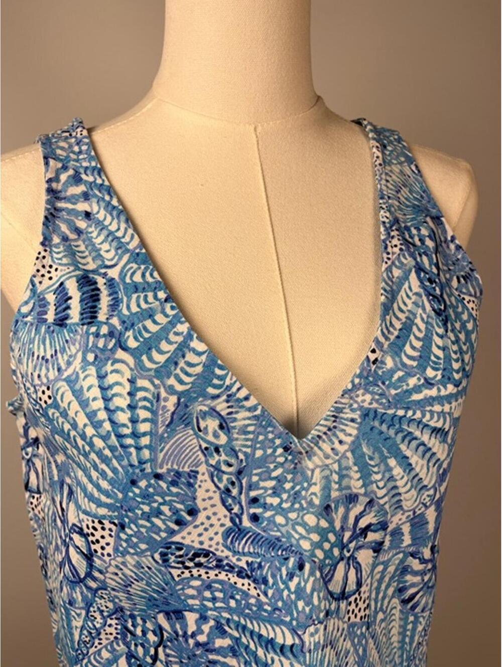 Lilly Pulitzer Tank Top Womens Small Blue White Shell Print Linen Sleeveless